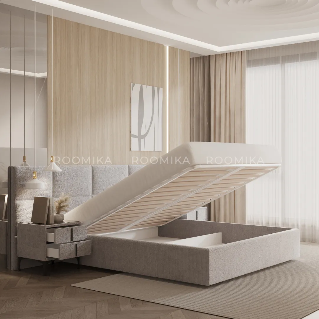 Тумба прикроватная мягкая, стекло прозрачное, ножки черные ГРЕЙС752