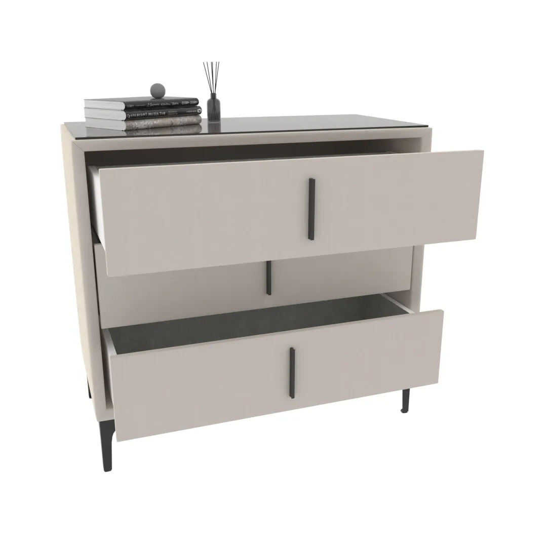 Комод мягкий, стекло прозрачное, ножки черные ГРЕЙС793