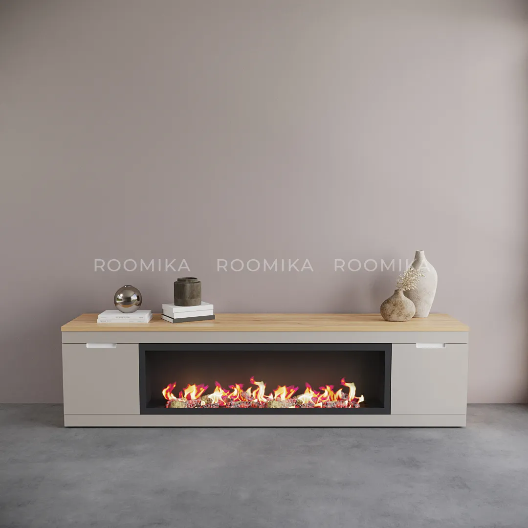 Тумба ТВ напольная с электрокамином, фасады в эмали LE546 Тумба ТВ напольная с электрокамином, фасады в эмали LE546