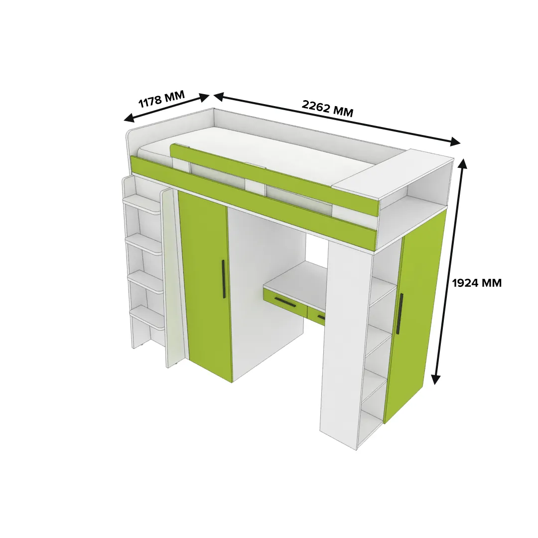 Кровать-чердак с рабочей зоной L903, 90x190 L/R