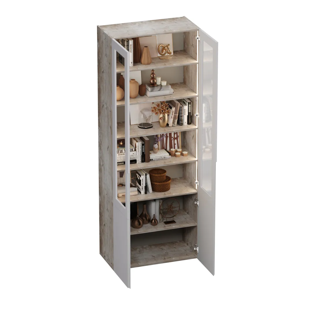 Шкаф книжный со стеклом, фасады в эмали с подсветкой LE214S