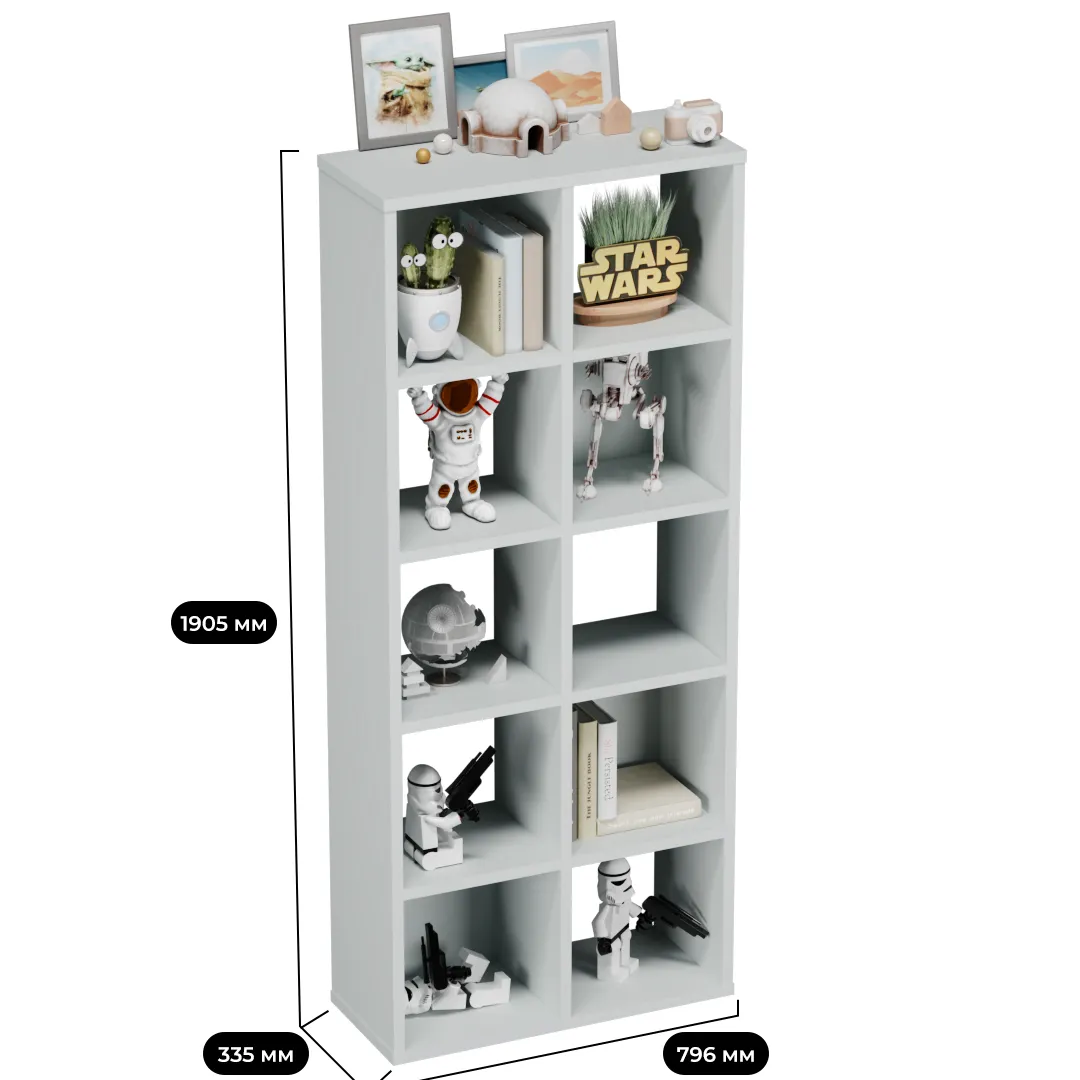 Стеллаж сквозной книжный на 10 ниш с ящиками E810