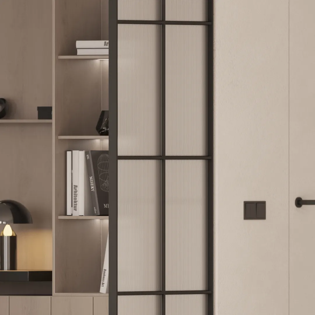 Стеклянная перегородка для зонирования квартиры студии, стекло Эстриадо GRACE 12