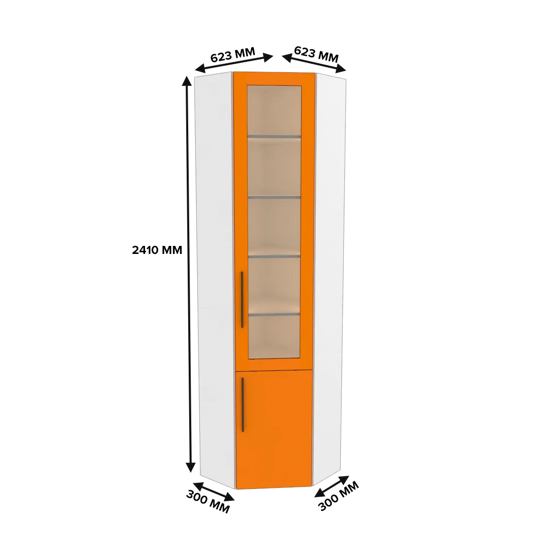 Шкаф угловой книжный со стеклом L247 с подсветкой