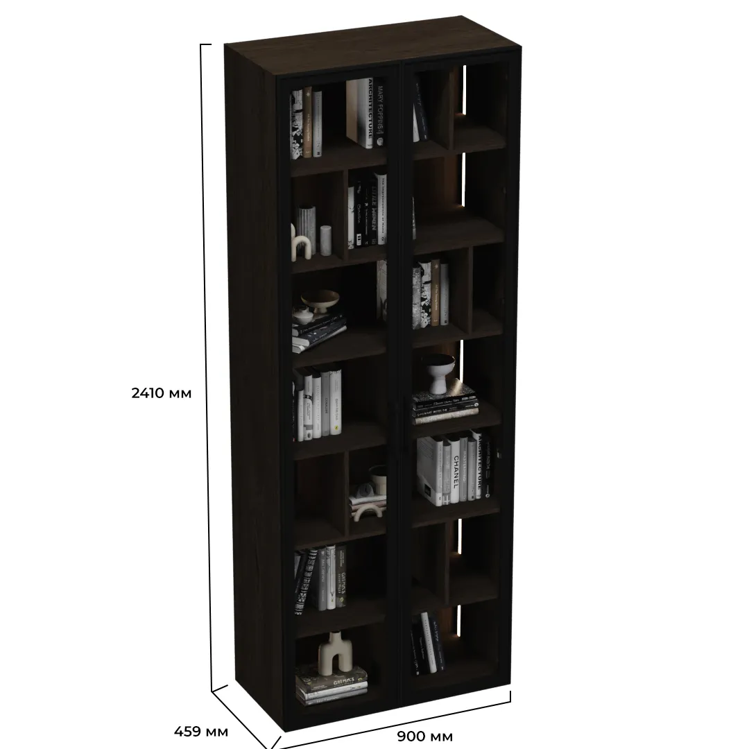 Шкаф-стеллаж со стеклянными фасадами с подсветкой R212