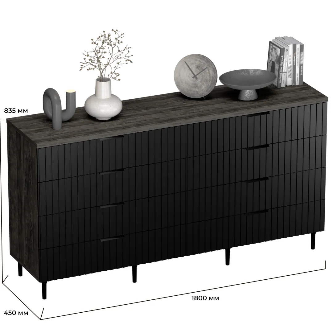 Комод, фрезерованные фасады в эмали LE728.45