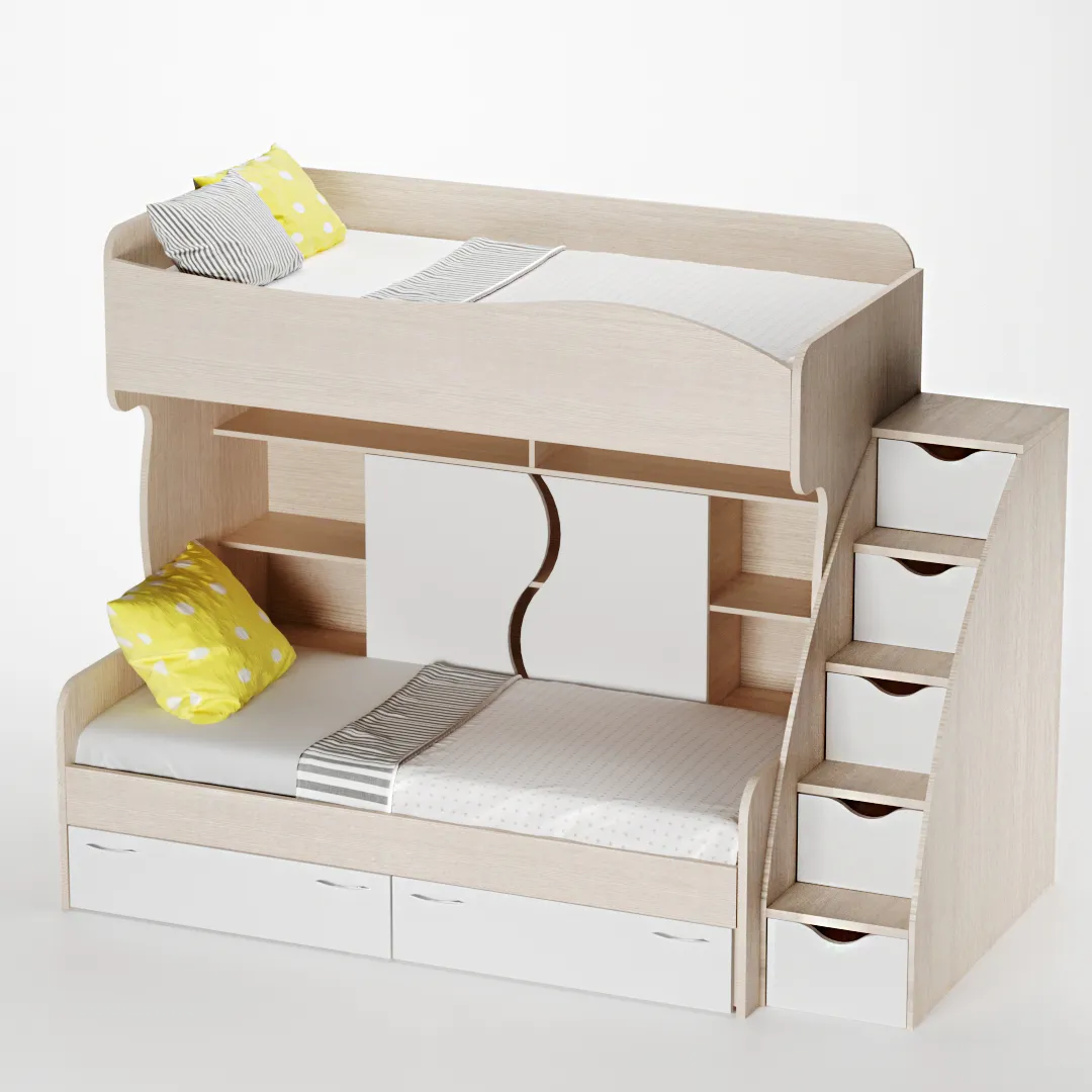 Кровать двухъярусная с лестницей комодом P904, 90x200 Кровать двухъярусная с лестницей комодом P904, 90x200