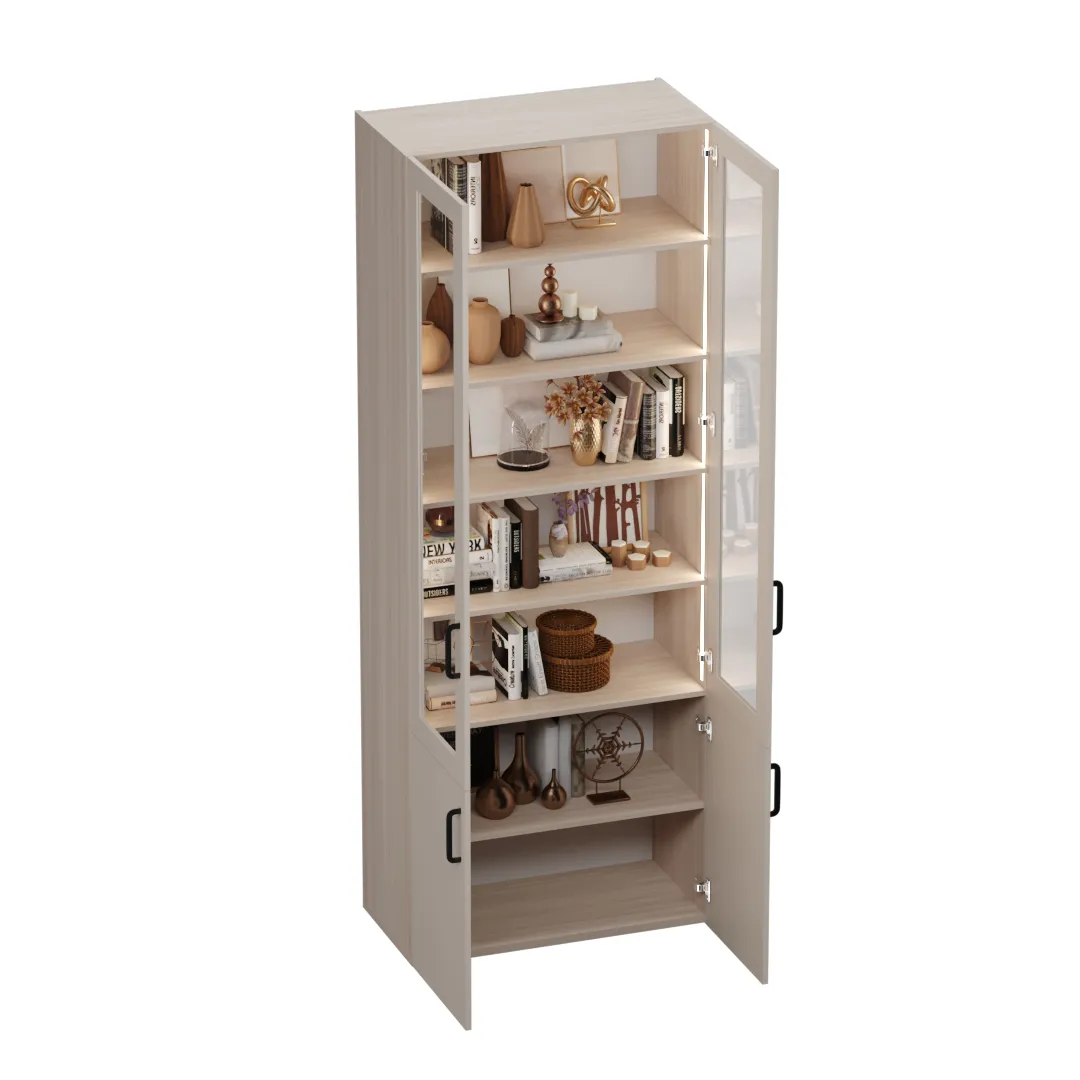 Шкаф книжный со стеклом L214S с подсветкой