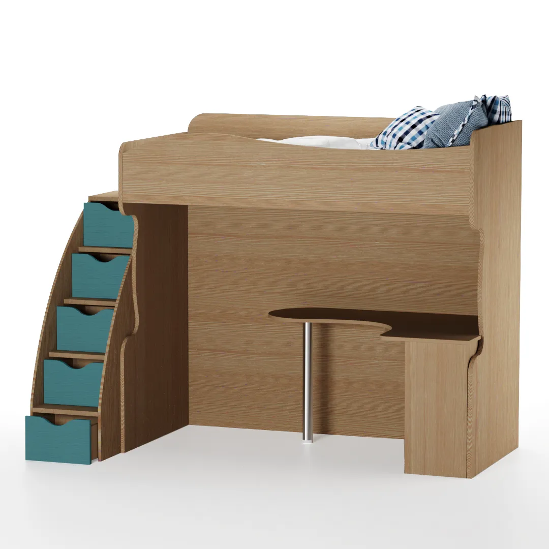 Кровать-чердак с рабочей зоной и лестницей P907, 90x200