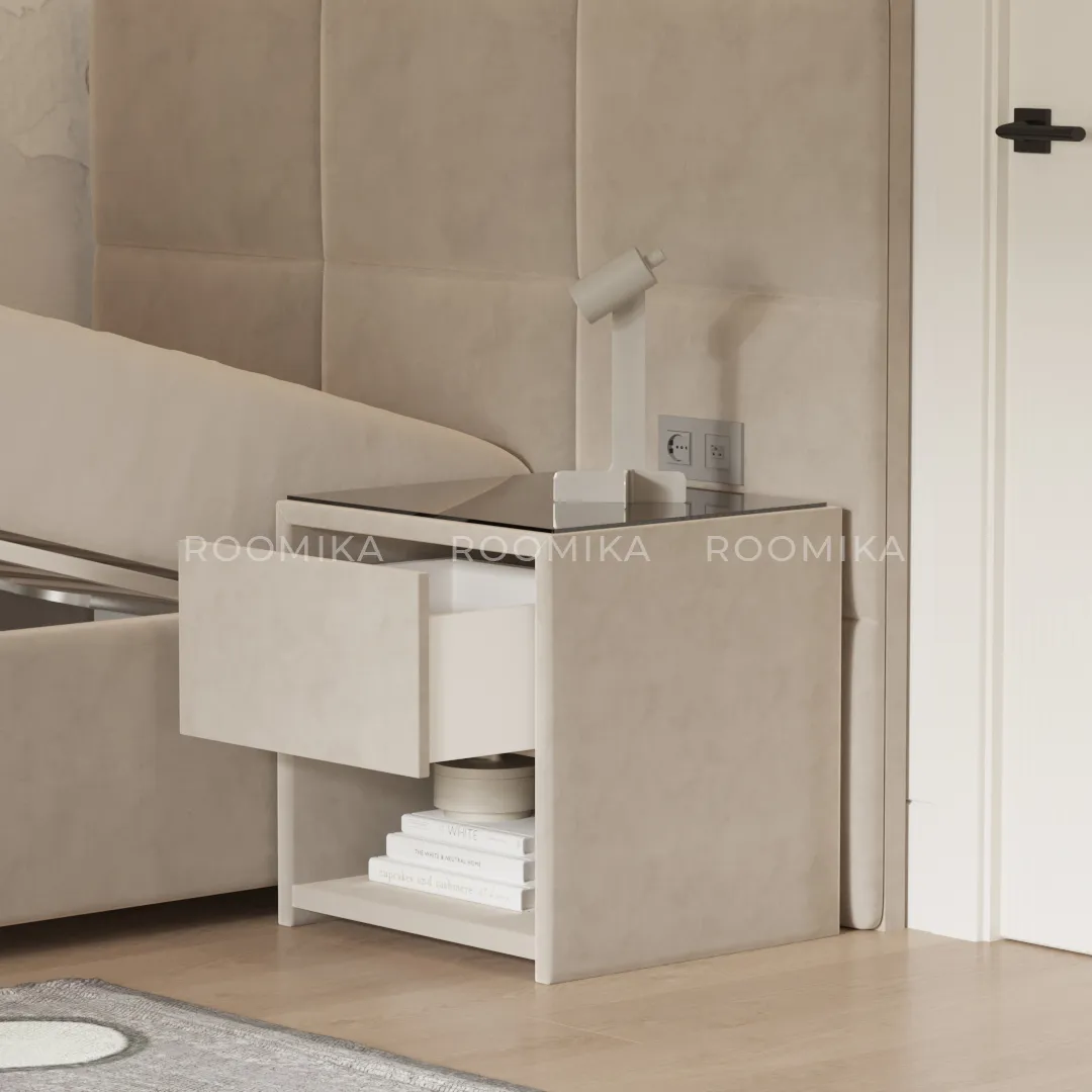 Тумба прикроватная мягкая, стекло прозрачное SUNRISE 751