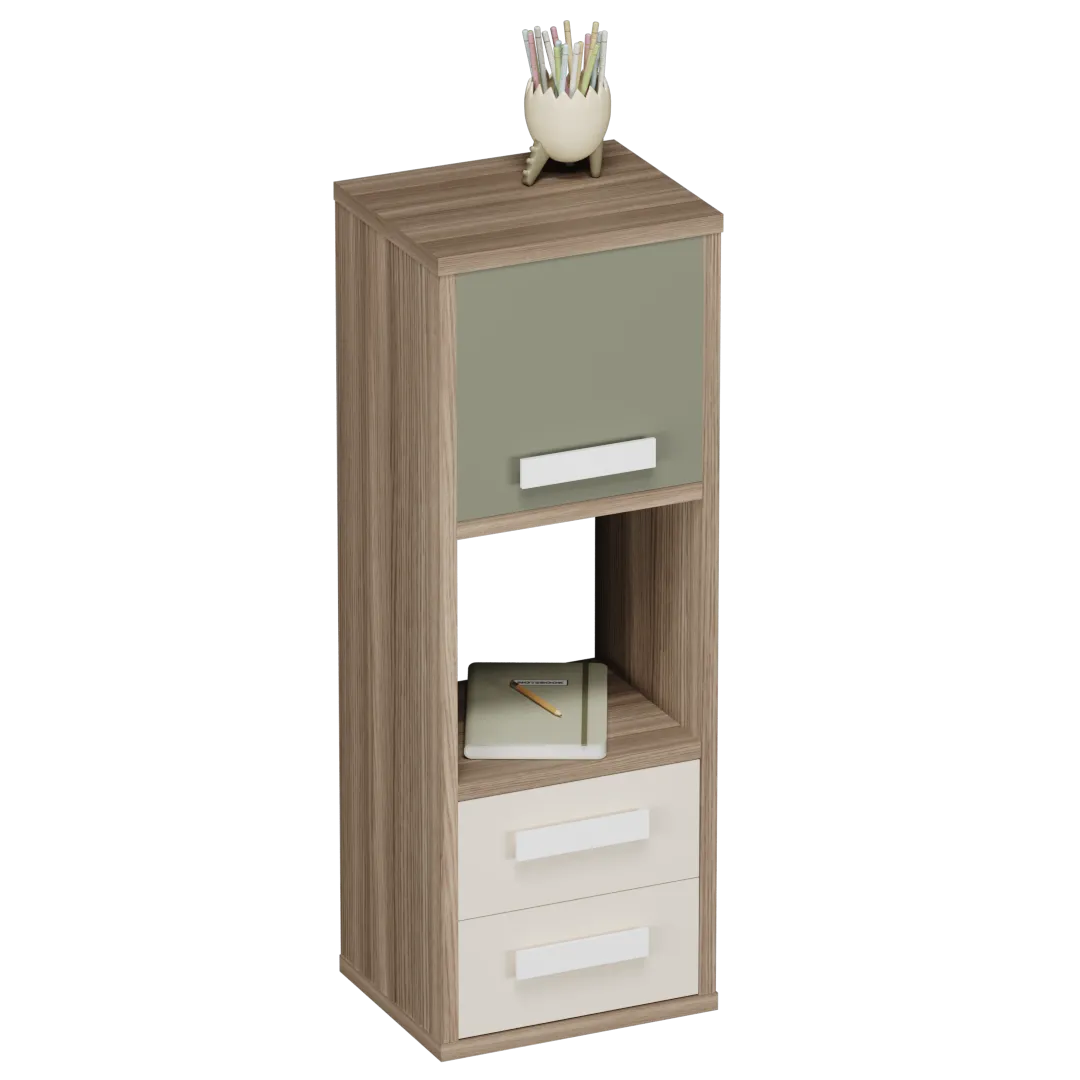 Cтеллаж сквозной книжный на 3 ниши с фасадом и ящиками E803