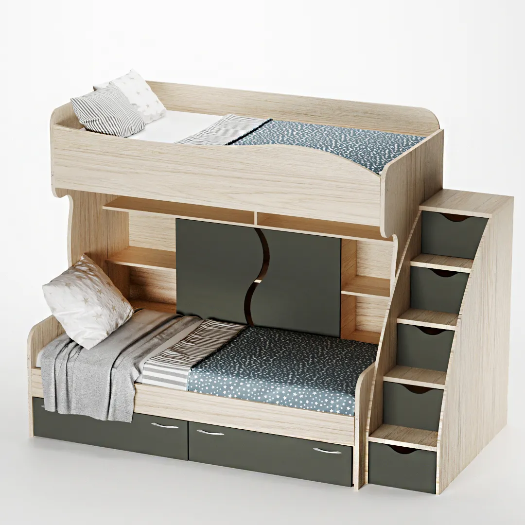 Кровать двухъярусная с лестницей комодом P904, 90x200 Кровать двухъярусная с лестницей комодом P904, 90x200