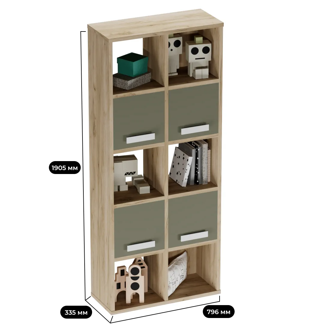 Стеллаж сквозной книжный на 10 ниш с ящиками E810