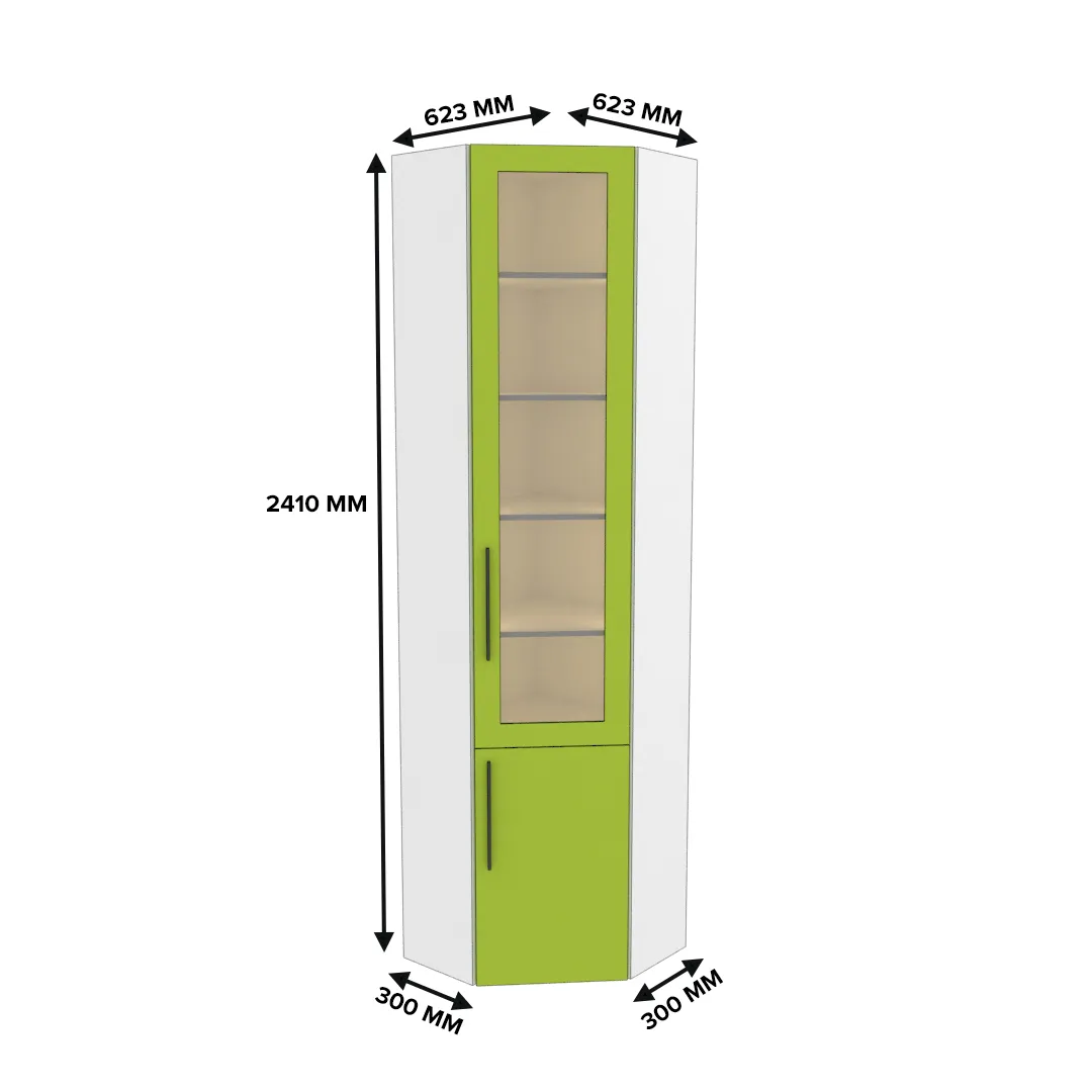 Шкаф угловой книжный со стеклом L247 с подсветкой