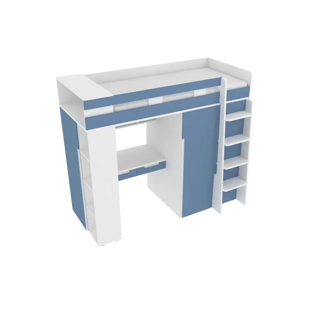 Кровать-чердак с рабочей зоной, фасады в эмали LE903, 90x190 L/R Кровать-чердак с рабочей зоной, фасады в эмали LE903, 90x190 L/R