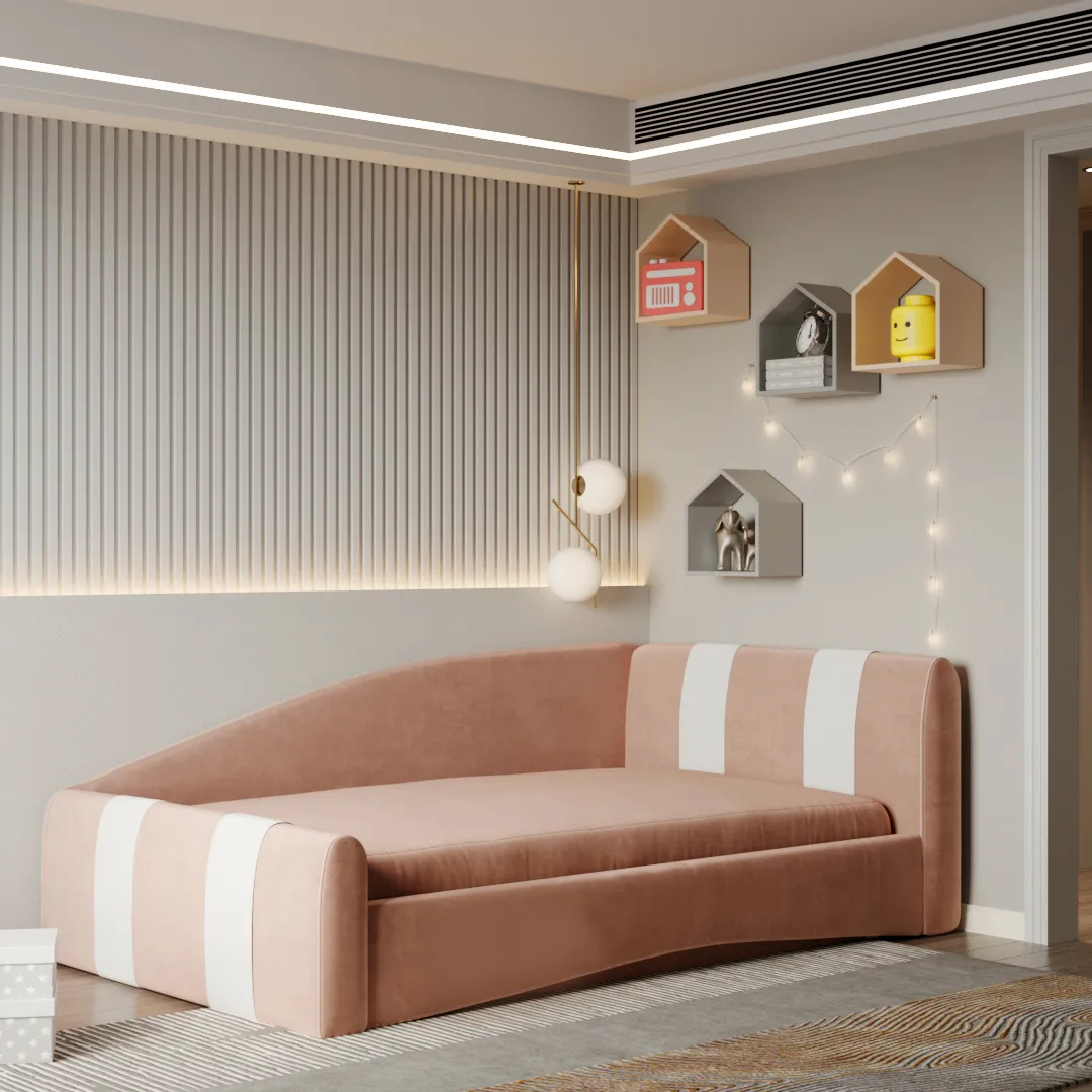 Кровать односпальная мягкая с ящиком для белья TOKIO с полосками, 90x190