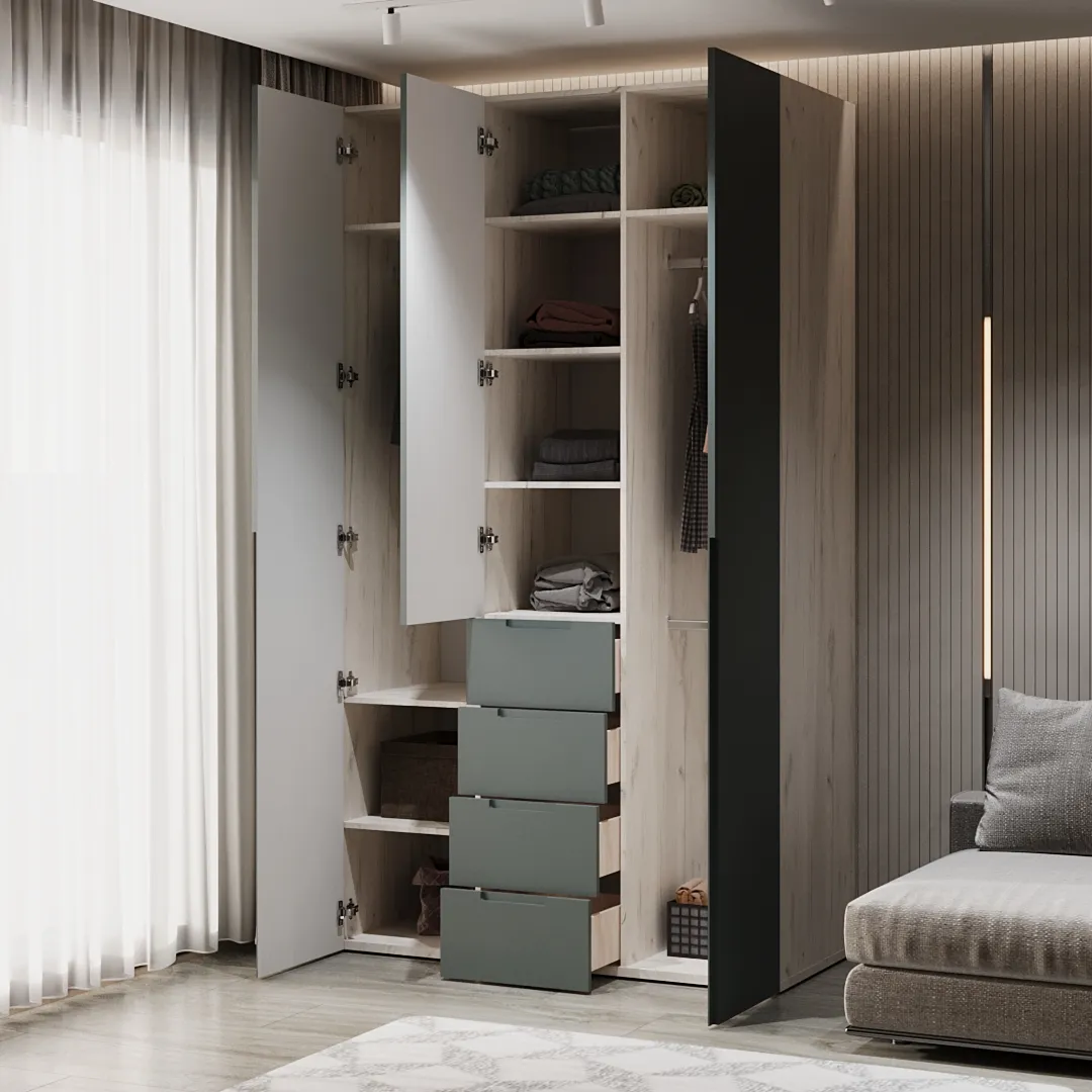 Шкаф трехдверный с ящиками глубокий, фасады в эмали LE203.60