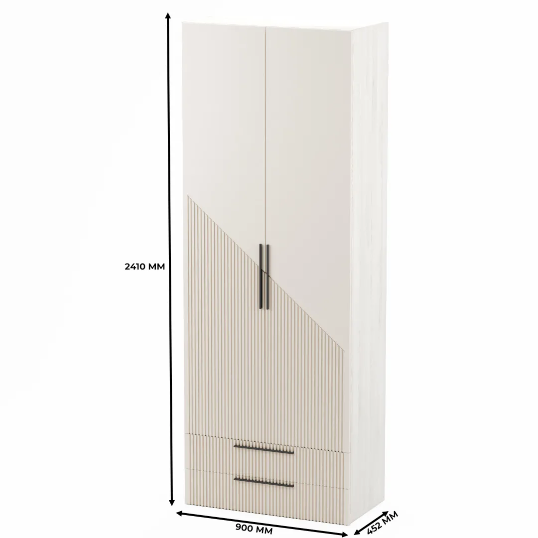 Шкаф 2 дверный с ящиками, фрезерованные фасады в эмали LE211.44