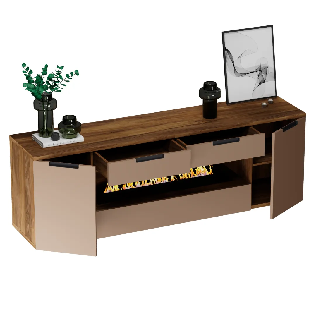 Тумба ТВ навесная с электрокамином, фасады в эмали LE550.450