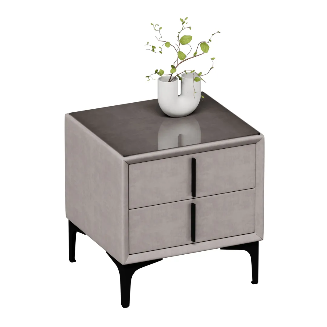 Тумба прикроватная мягкая, стекло прозрачное, ножки черные ГРЕЙС752