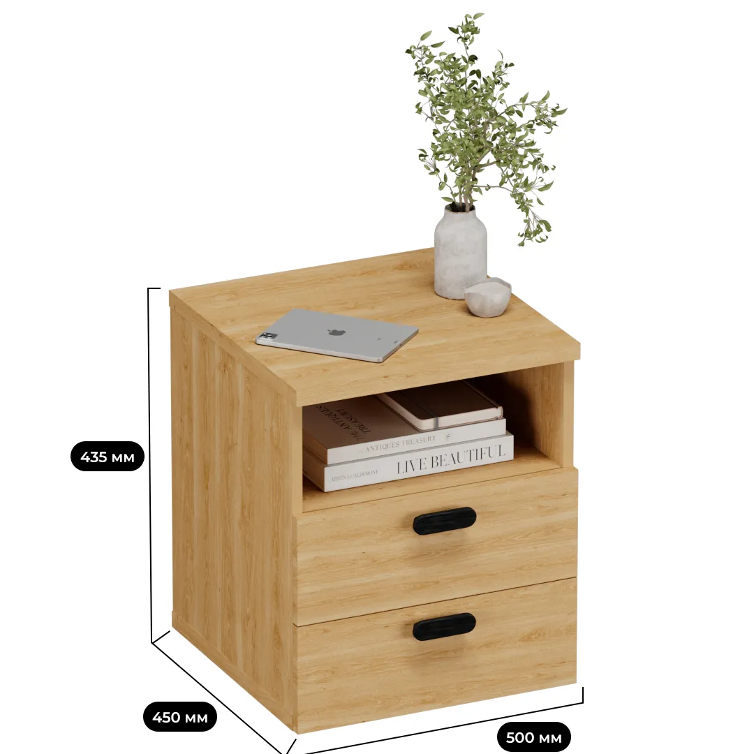 Тумба прикроватная 2 ящика, фасады натуральный ротанг L702
