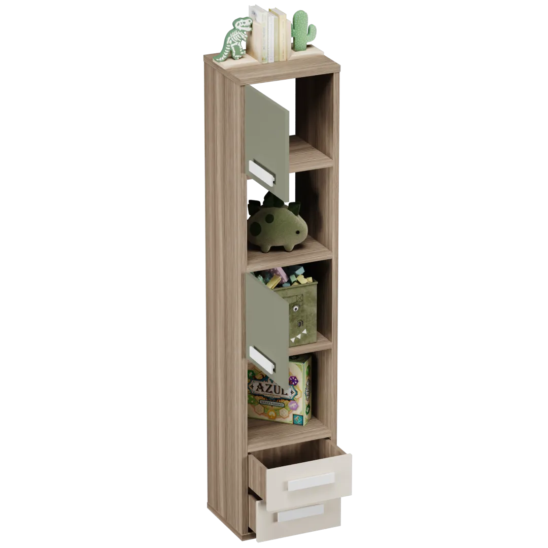 Cтеллаж сквозной книжный на 5 ниш с фасадами и ящиками E805