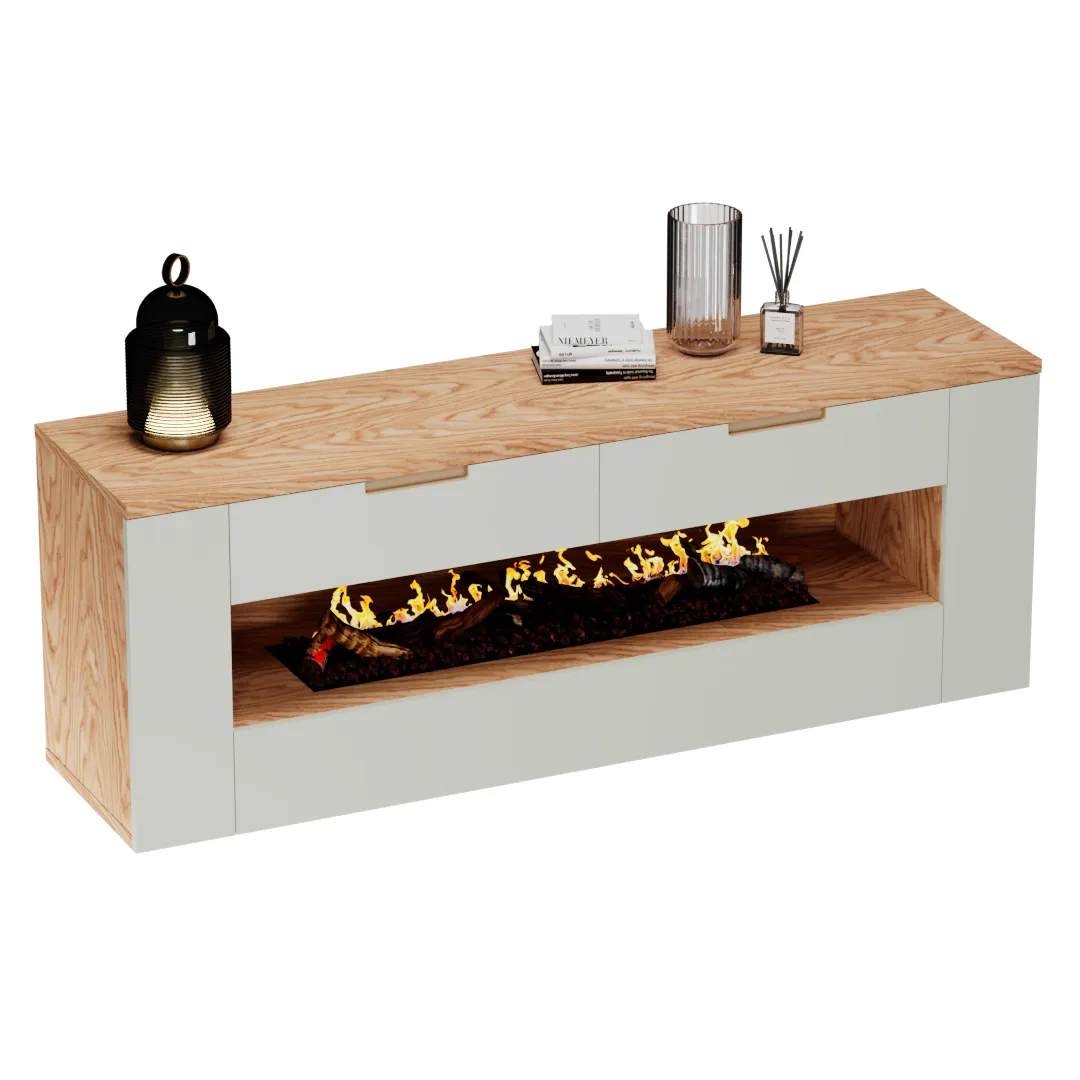 Тумба ТВ навесная с электрокамином, фасады в эмали LE551.450