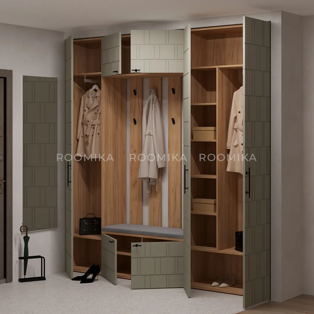 Шкафы для прихожей Lazio, фрезерованные фасады в эмали 32