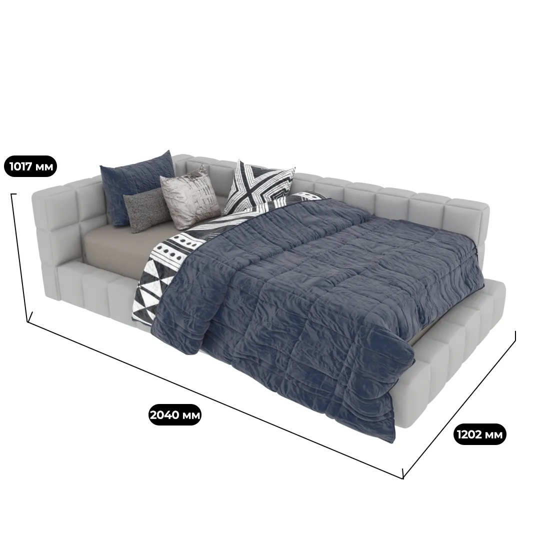 Кровать односпальная мягкая с ортопедической решеткой КВАДРО-М