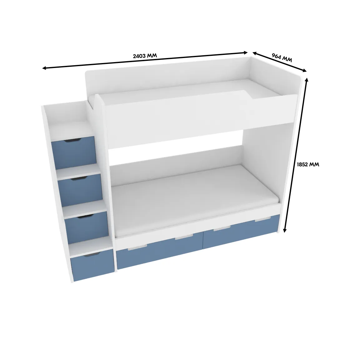 Кровать двухъярусная с лестницей комодом, фасады в эмали LE904, 90x190 L/R