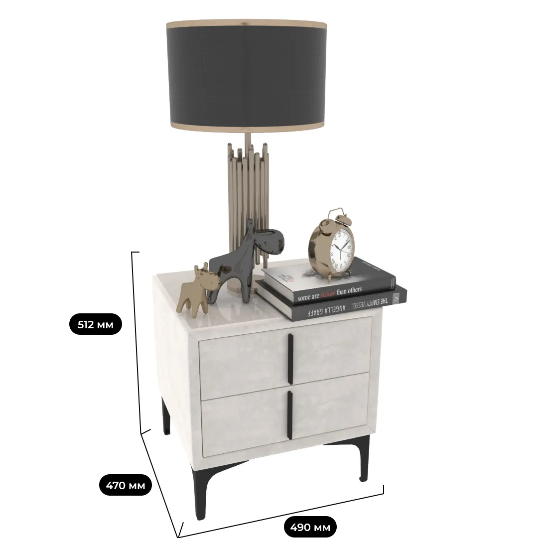 Тумба прикроватная мягкая, стекло прозрачное, ножки черные ГРЕЙС752