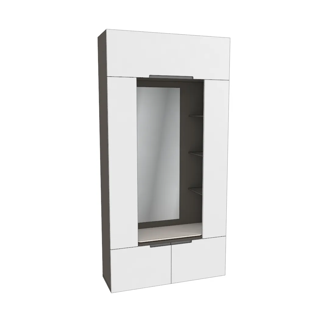 Секция с зеркалом и полками с подсветкой, фасады в эмали LE408