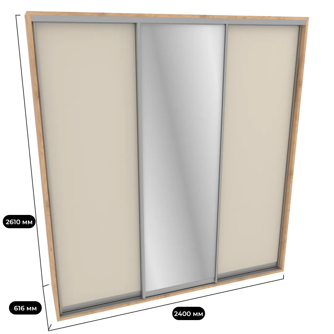 Шкаф-купе ХG240.60-3, профиль INTEGRO, фасад МДФ/зеркало серебро