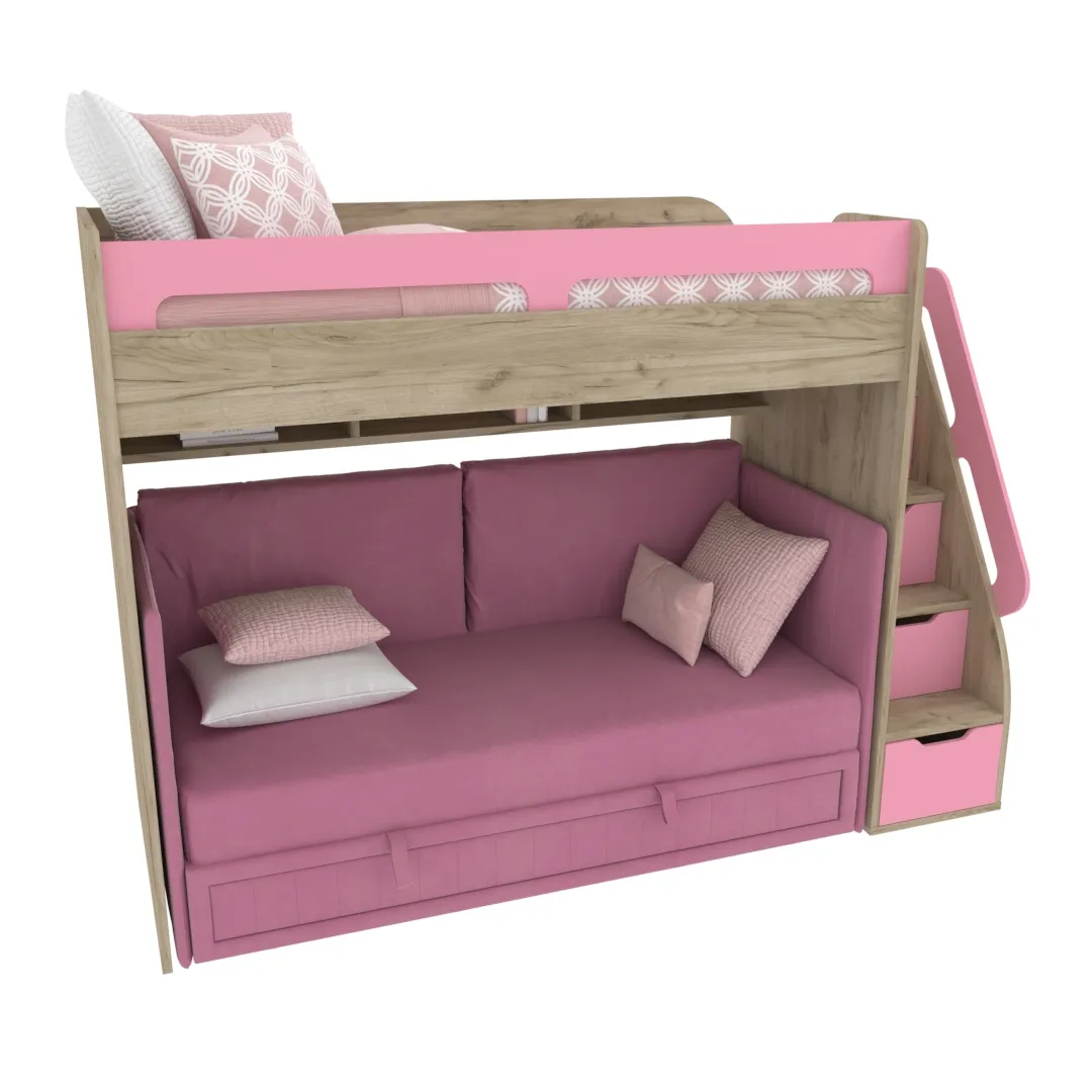 Кровать-чердак E977 с диваном Bergamo, 90x200 L/R