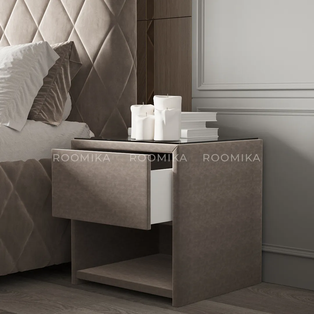 Тумба прикроватная мягкая, стекло прозрачное САНРАЙС 751