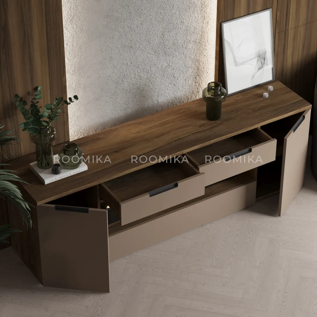 Тумба ТВ навесная с электрокамином, фасады в эмали LE550.450