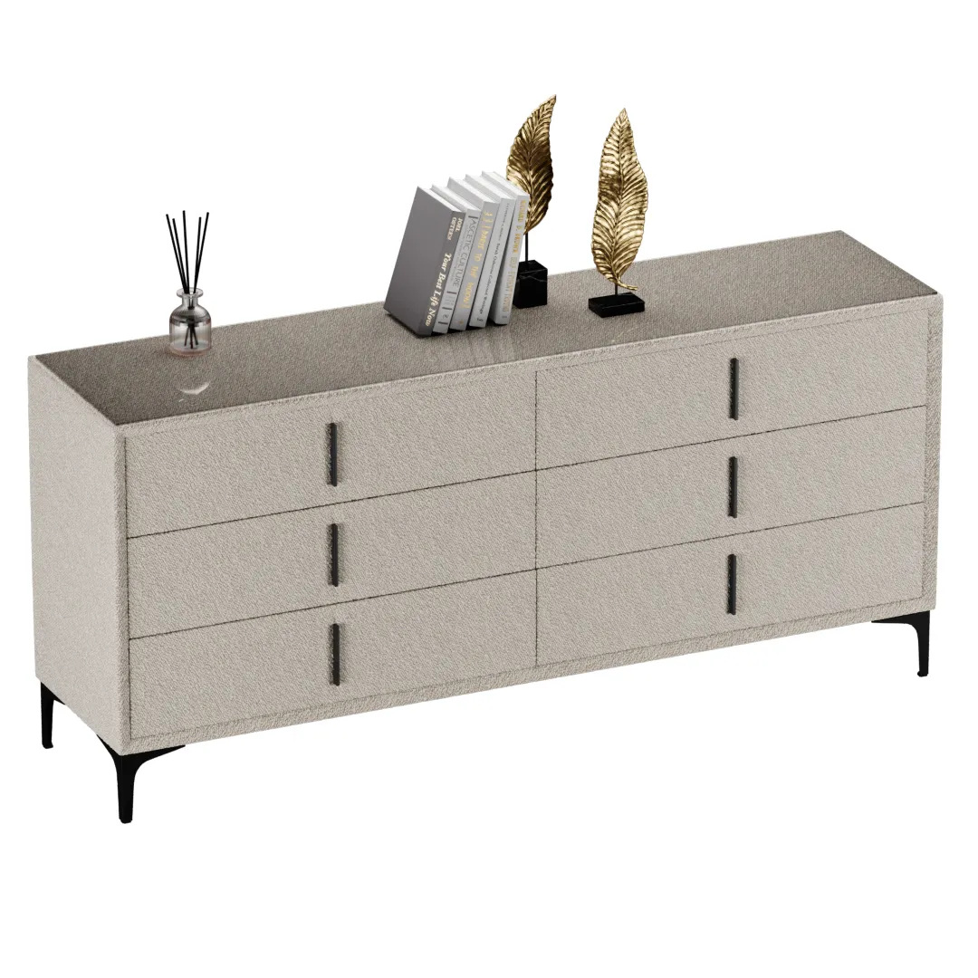 Комод мягкий, стекло прозрачное, ножки черные ГРЕЙС786