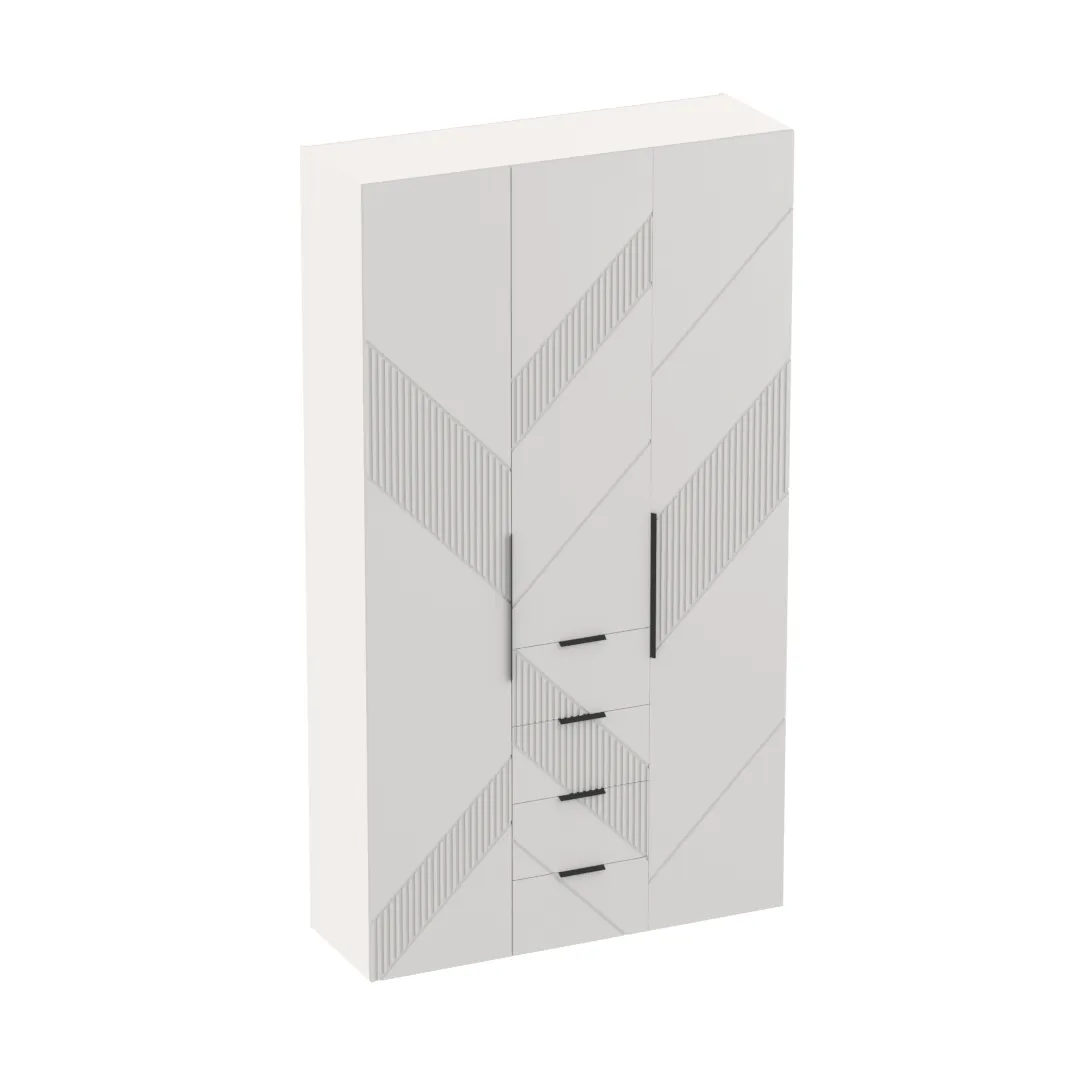 Шкаф трехдверный с ящиками узкий, фрезерованные фасады в эмали LE203.44