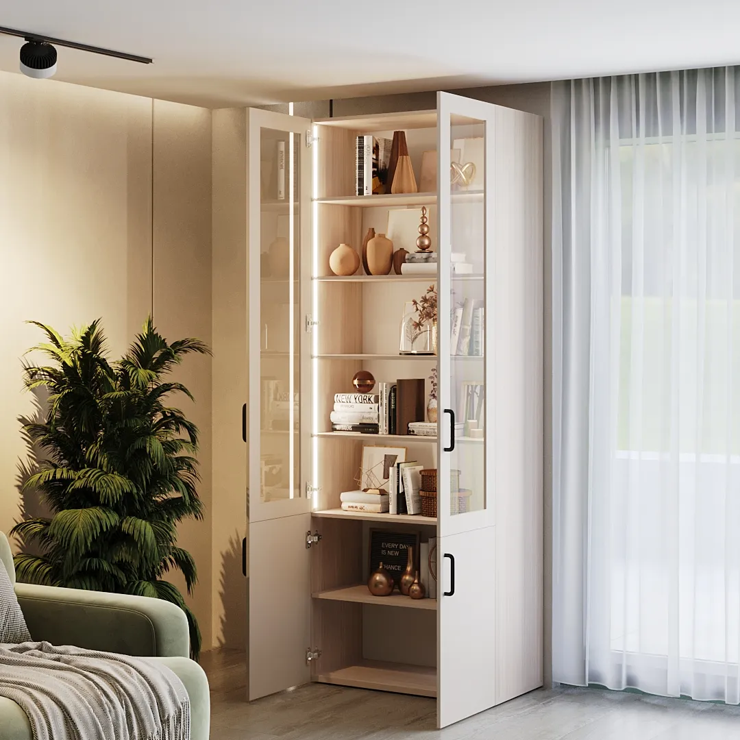 Шкаф книжный со стеклом L214S с подсветкой