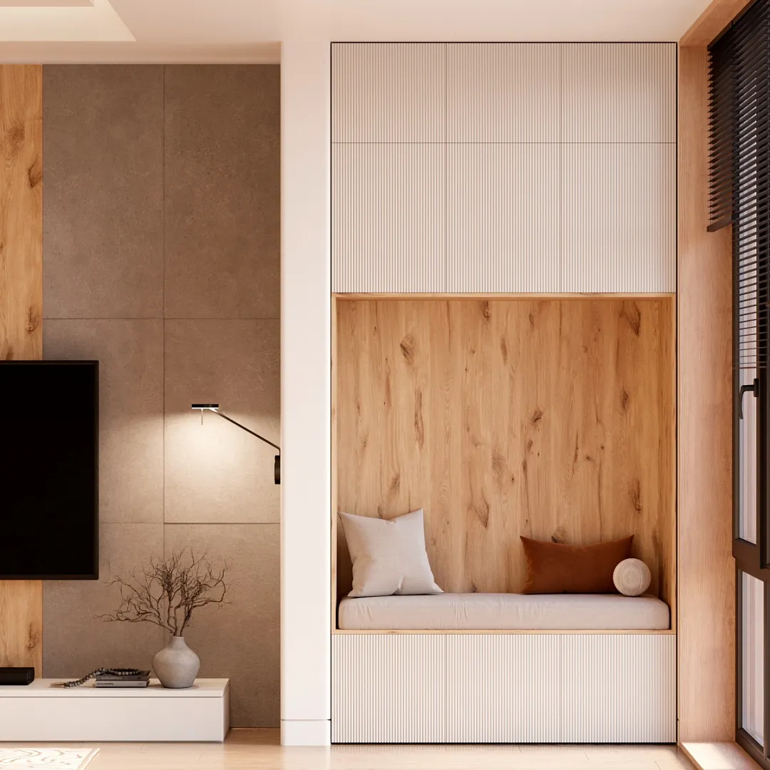 Балкон с удобной мягкой нишей и шкафом с фрезерованными фасадами №130