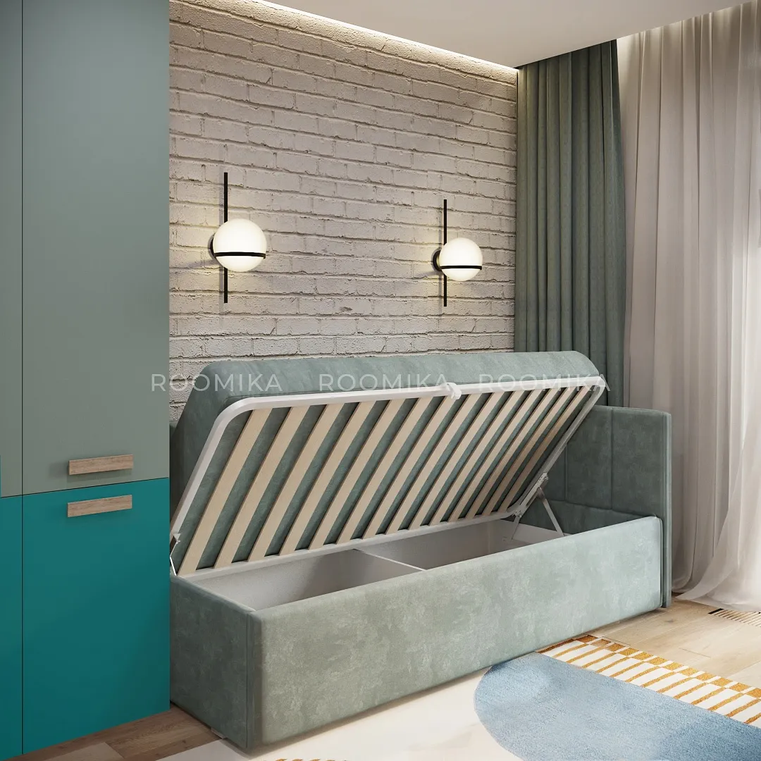 Кровать с подъемным механизмом и ящиком для белья ЛАЙН М1