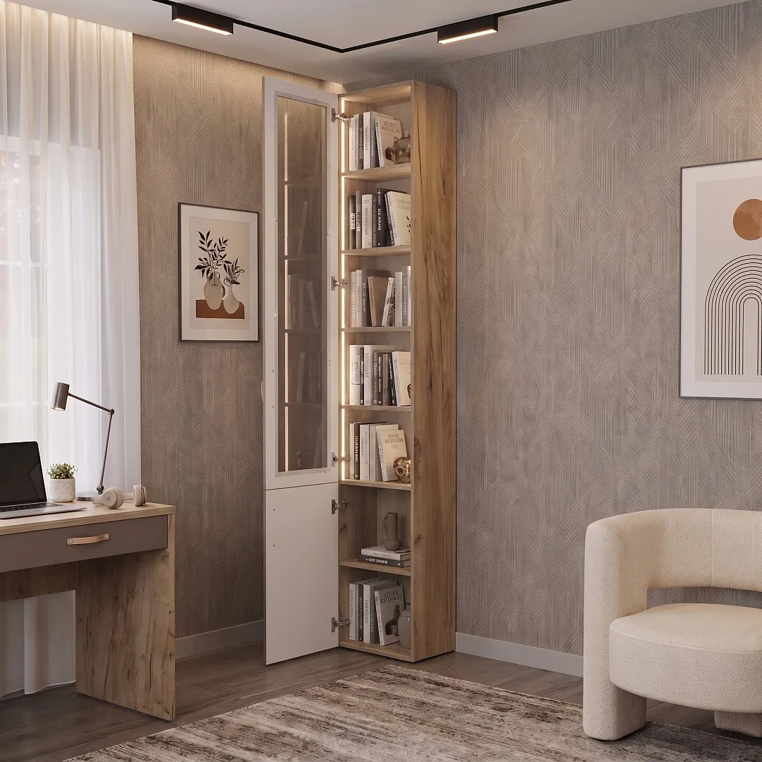 Шкаф книжный со стеклом LG241 с подсветкой