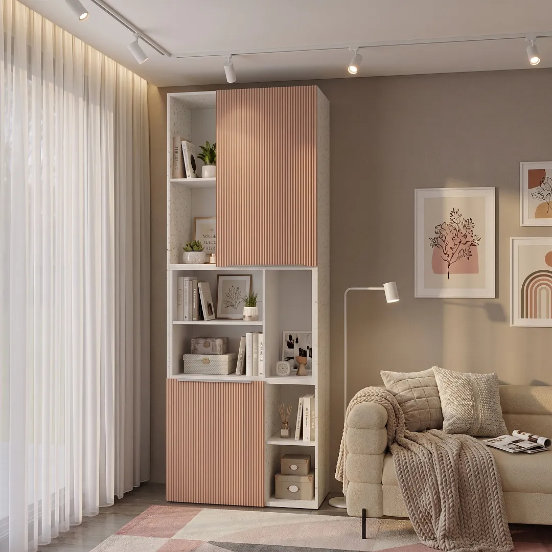 Шкаф книжный с нишей, фасады в эмали LE227 L/R