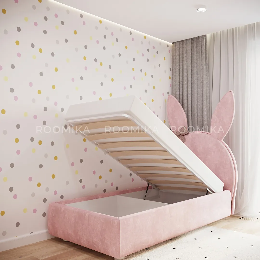 Кровать односпальная мягкая БАННИ с подъемным механизмом, 90x190