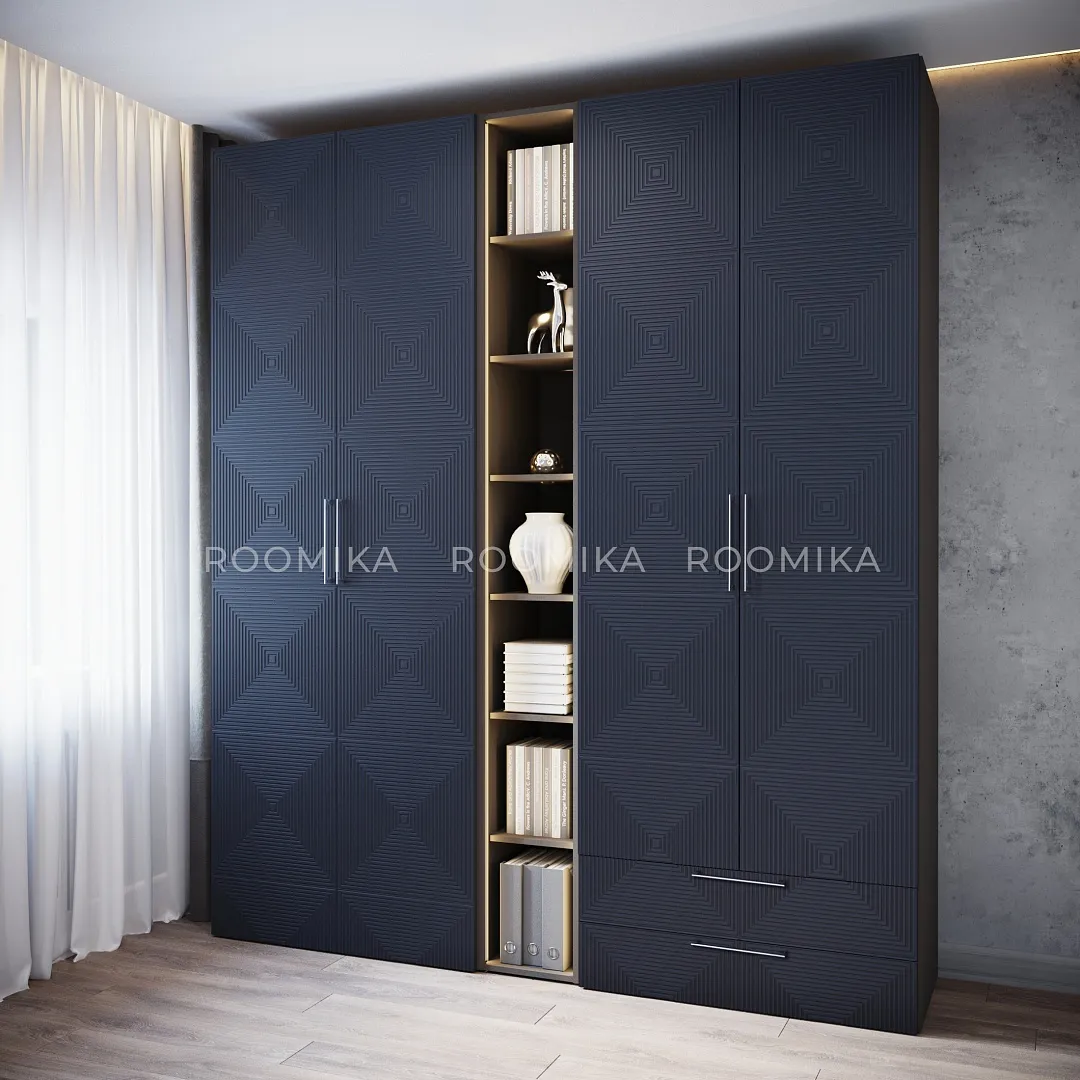 Шкаф 2 дверный с ящиками, фрезерованные фасады в эмали LE-211.44