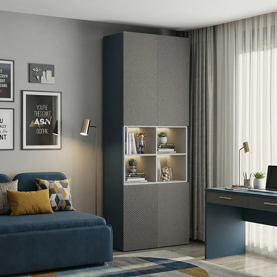 Шкаф книжный с нишей, фрезерованные фасады в эмали LE216