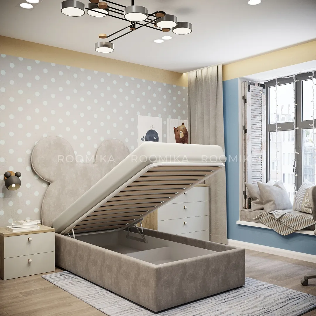 Кровать односпальная мягкая МИККИ с подъемным механизмом, 90x190