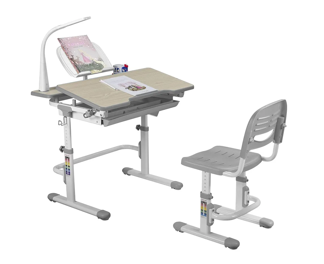 Комплект парта + стул трансформеры Lavoro Grey + лампа + подставка