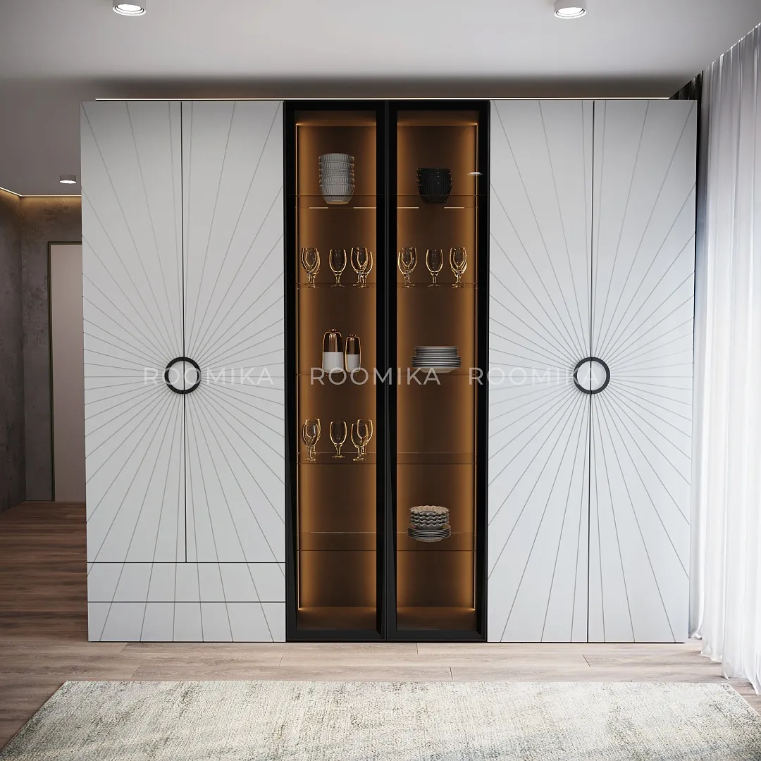 Шкаф 2 дверный с ящиками, фрезерованные фасады в эмали LE-211.44