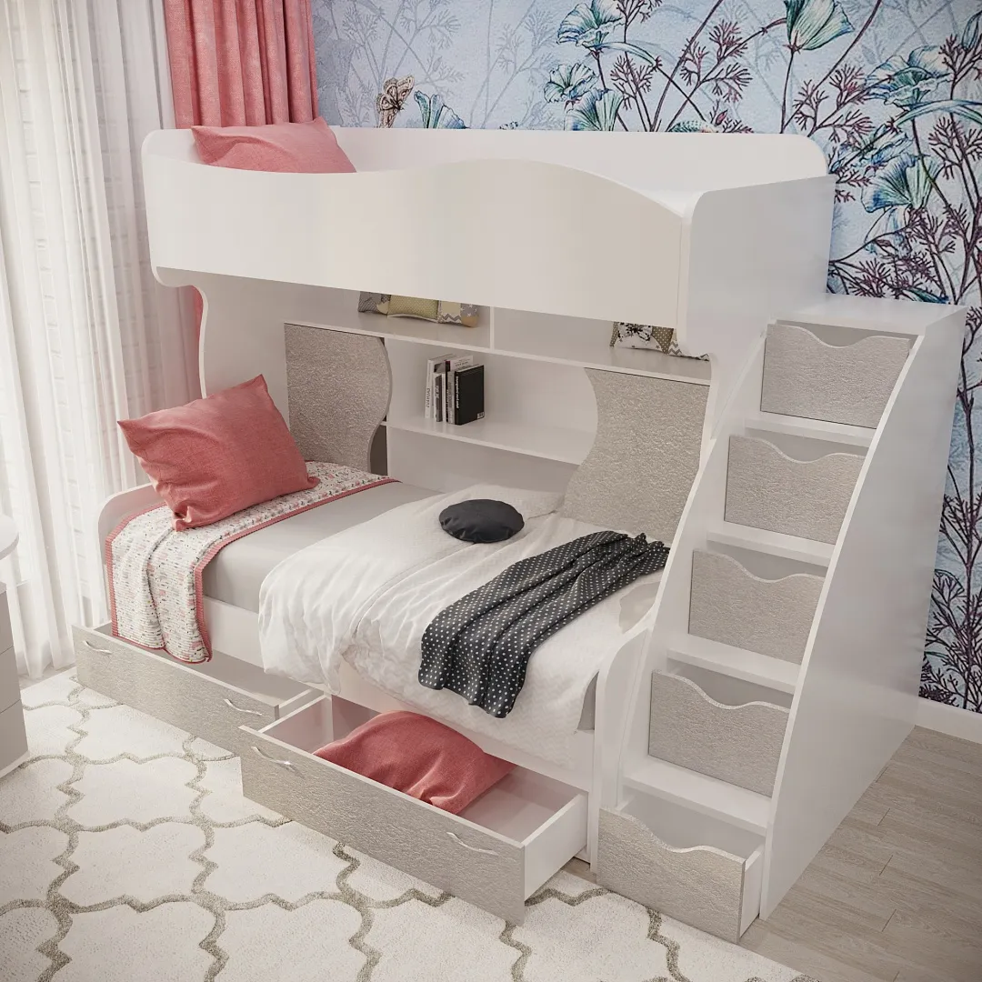 Кровать двухъярусная с лестницей комодом P904, 90x200